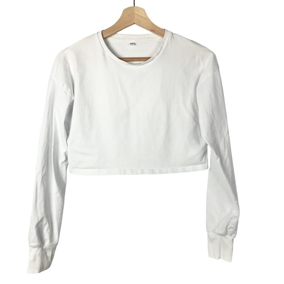 Boutique White Crewneck Cropped Long Sleeve T-Shirt S - Picture 1 of 3